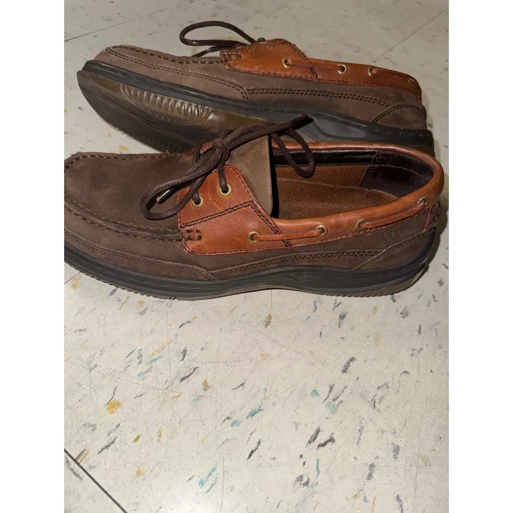 Bass Lowtide Mens Brown Leather Boat Shoes Two Tone Moc Toe Loafers 7M Preppy